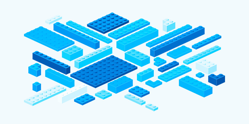 Illustration representing Lego building blocks. The lego blocks are coloured in a blue hue, to remind you of water.